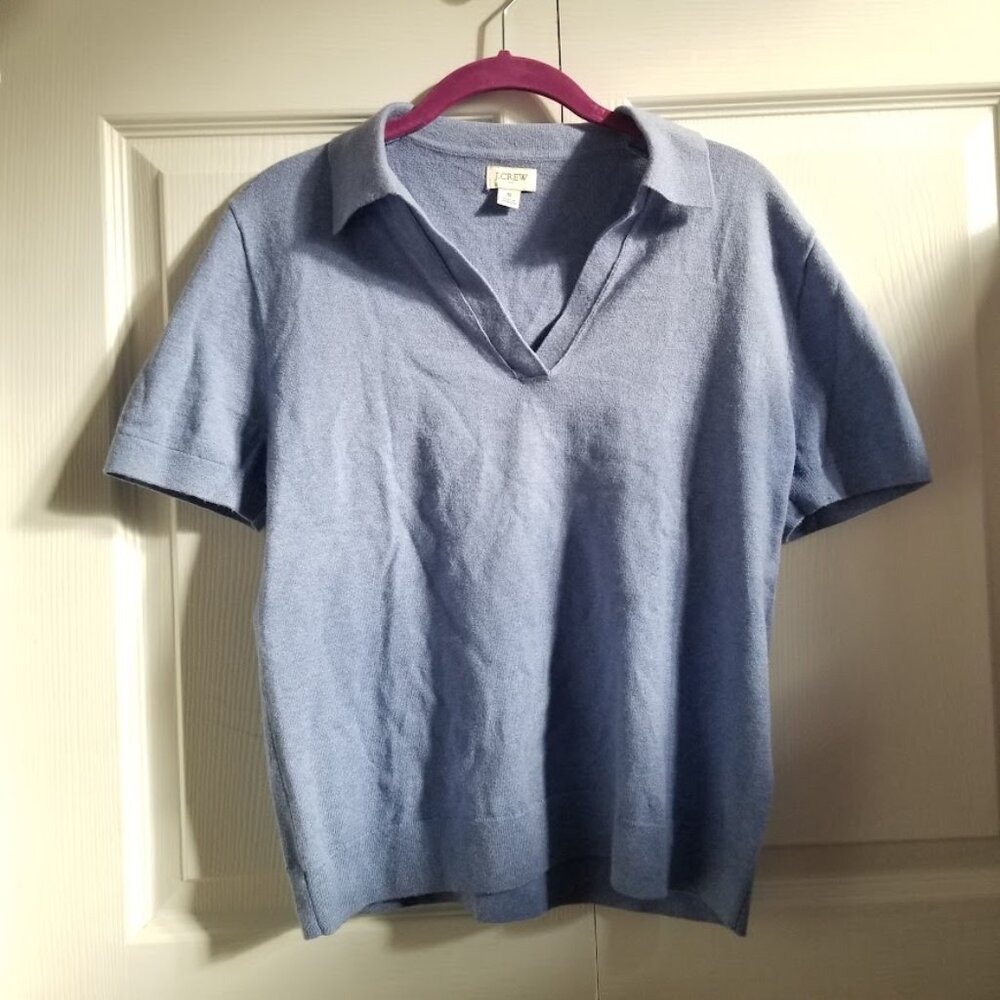 J.Crew Women's Polo Shirt Small Periwinkle Cotton Cashmere Blend Cropped